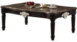 Traditional Style Rectangular Marble and Wood Coffee Table, Brown
