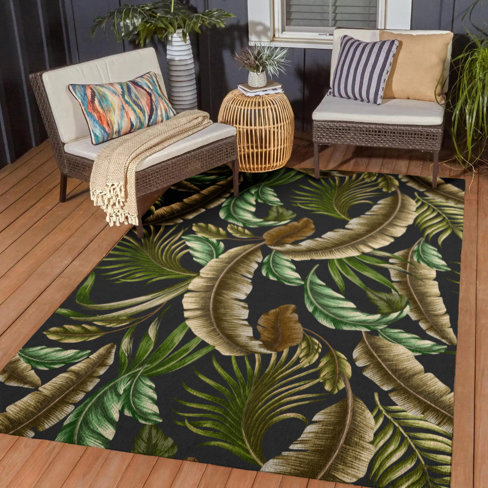 Indoor/Outdoor Tropics TC1 Black Machine Washable 3' x 5' Rug