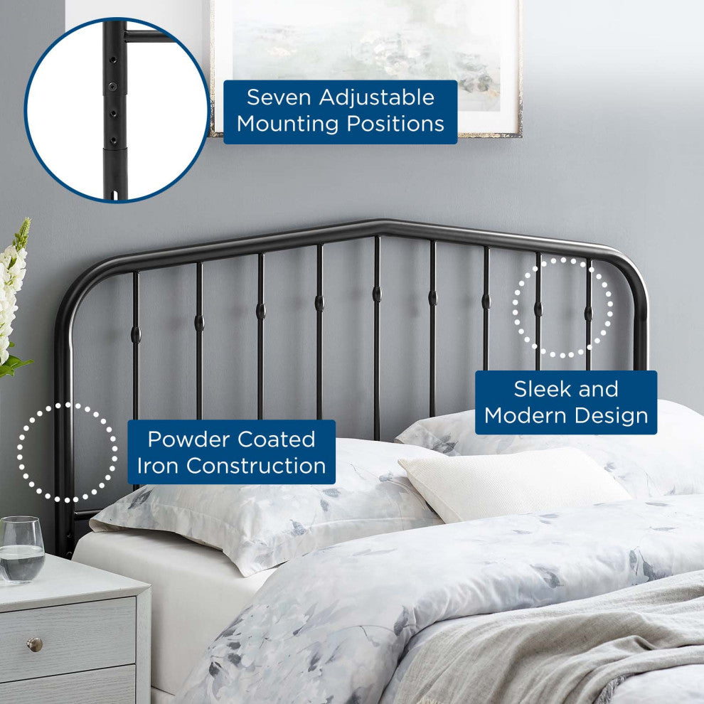 Headboard, Queen Size, Metal, Black, Modern Farmhouse, Bedroom Master Suite