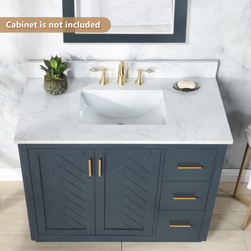 Engineered Stone Vanity Top in Grain White, 43", Single Sink