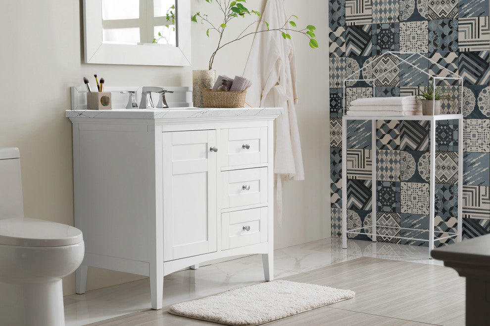 James Martin 527-V36-BW-3ENC 36" Single Vanity Bright White w/ 3 CM Quartz Top
