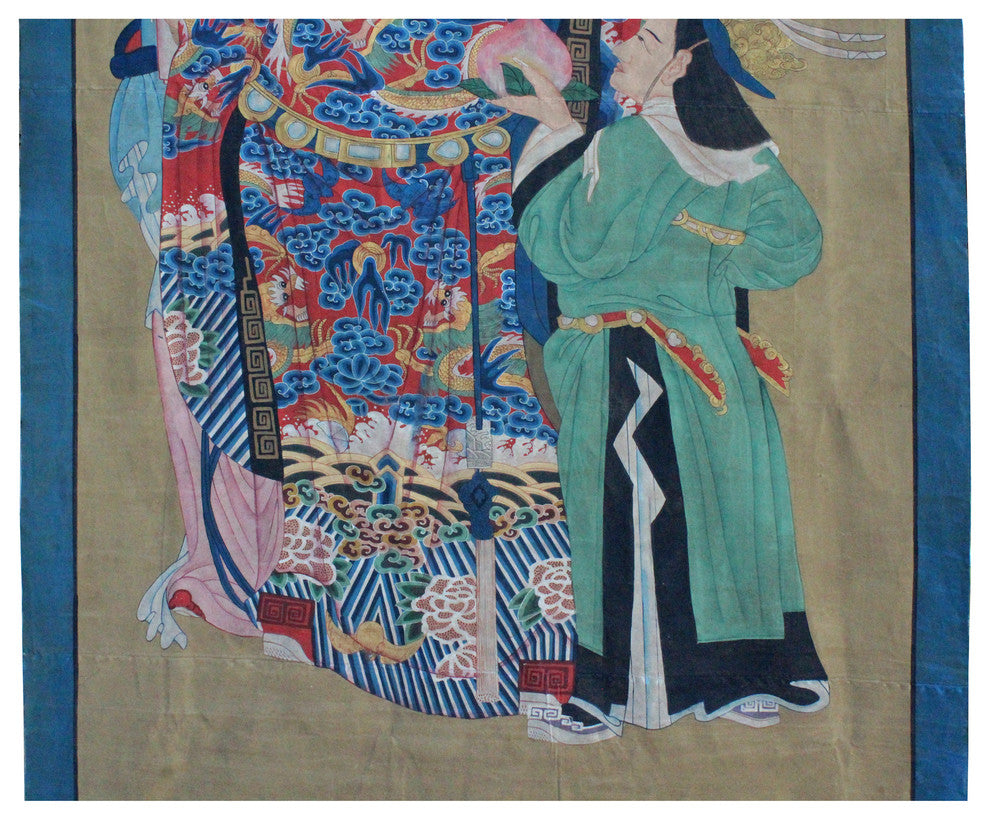 Chinese Large Vintage Canvas Color Ink God Of Fortune Painting Art cs4309