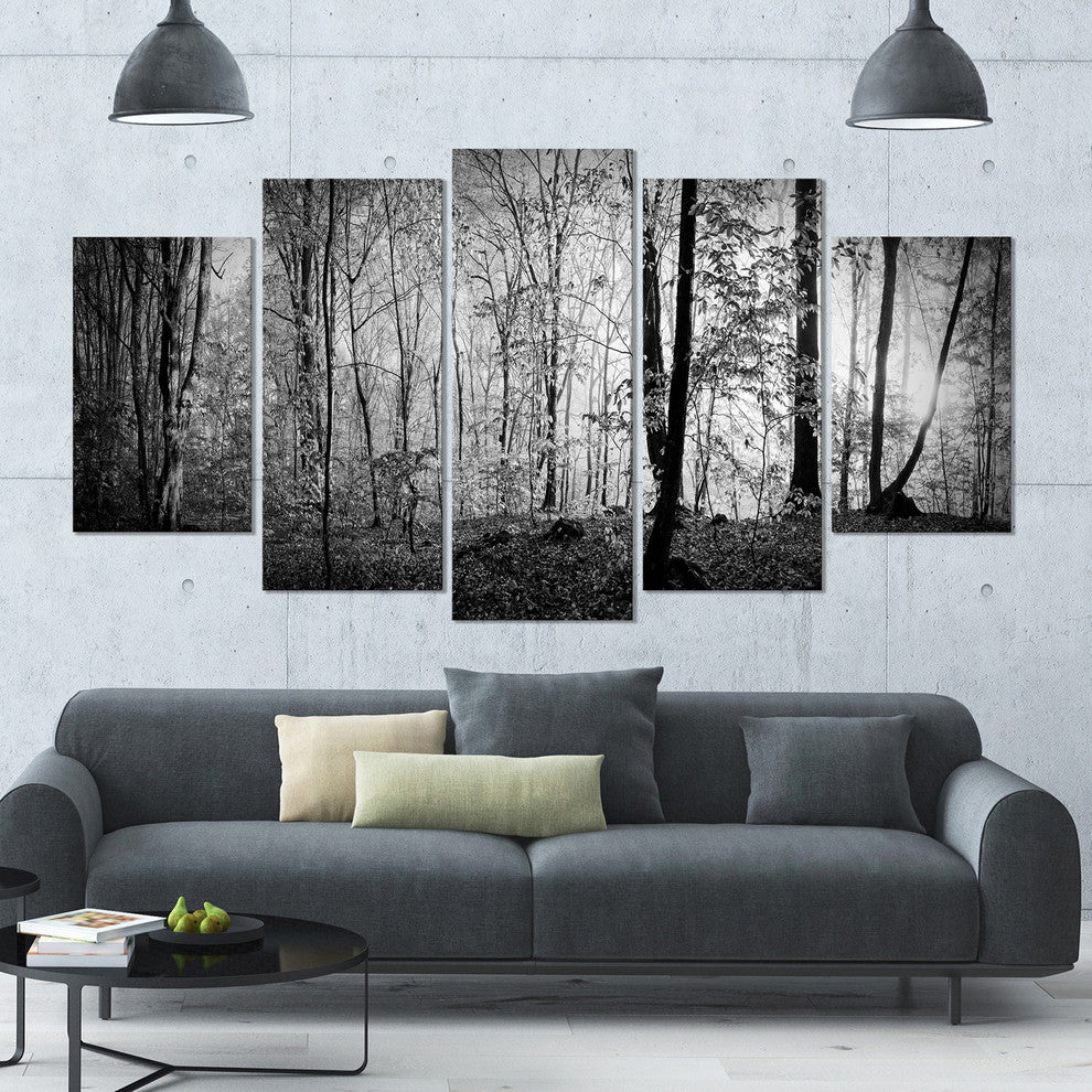 Morning in Thick Fall Forest, Landscape Canvas Art Print, 60"x32", 5 Panels