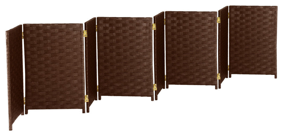 2 ft. Short Woven Fiber Room Divider 8 Panel Dark Mocha