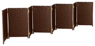 2 ft. Short Woven Fiber Room Divider 8 Panel Dark Mocha