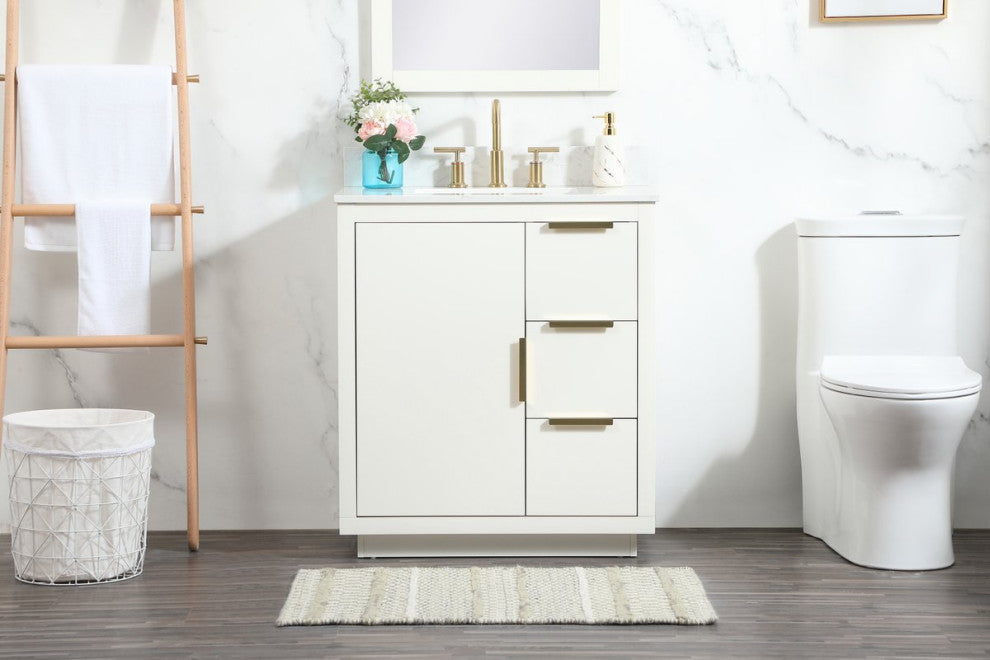 30" Single Bathroom Vanity, White, With Backsplash