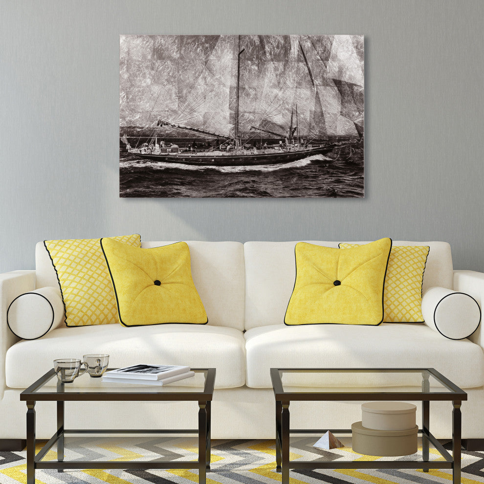 "World Regata" Sailboat Wall Art Reverse Printed Tempered Glass With Silver Leaf