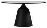 Knox Round Dining Table With Stone Top and Black Metal Base