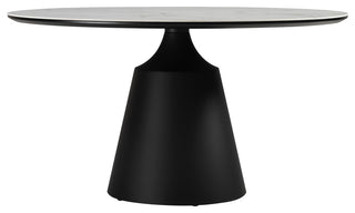 Knox Round Dining Table With Stone Top and Black Metal Base