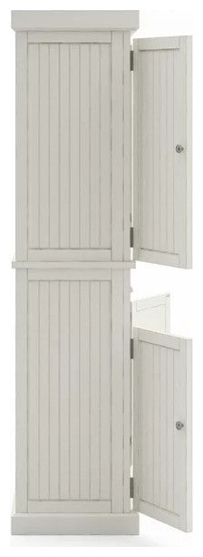 Tall Pantry Cabinet, 4 Doors & Large Drawer With Grooved Front Accent, Off White