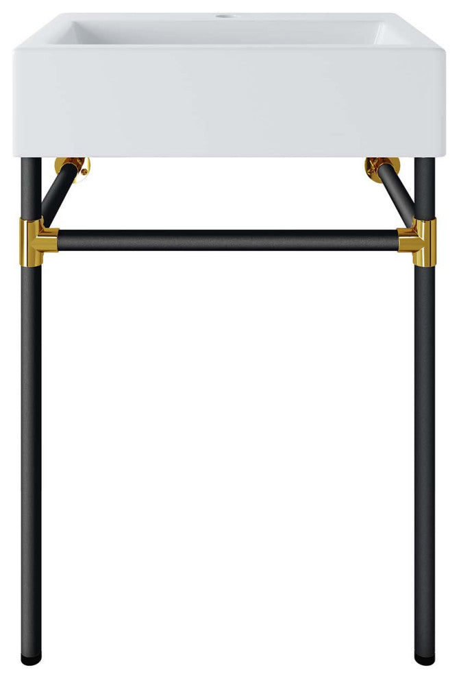 Redeem 24" Wall-Mount Black Stainless Steel Bathroom Vanity, Black White