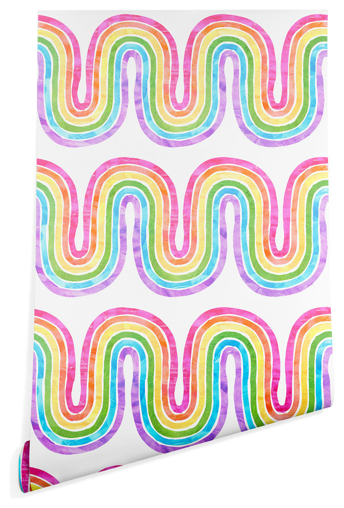 Deny Designs Schatzi Brown Rainbow Wave White Wallpaper, Multi, 2'x10'