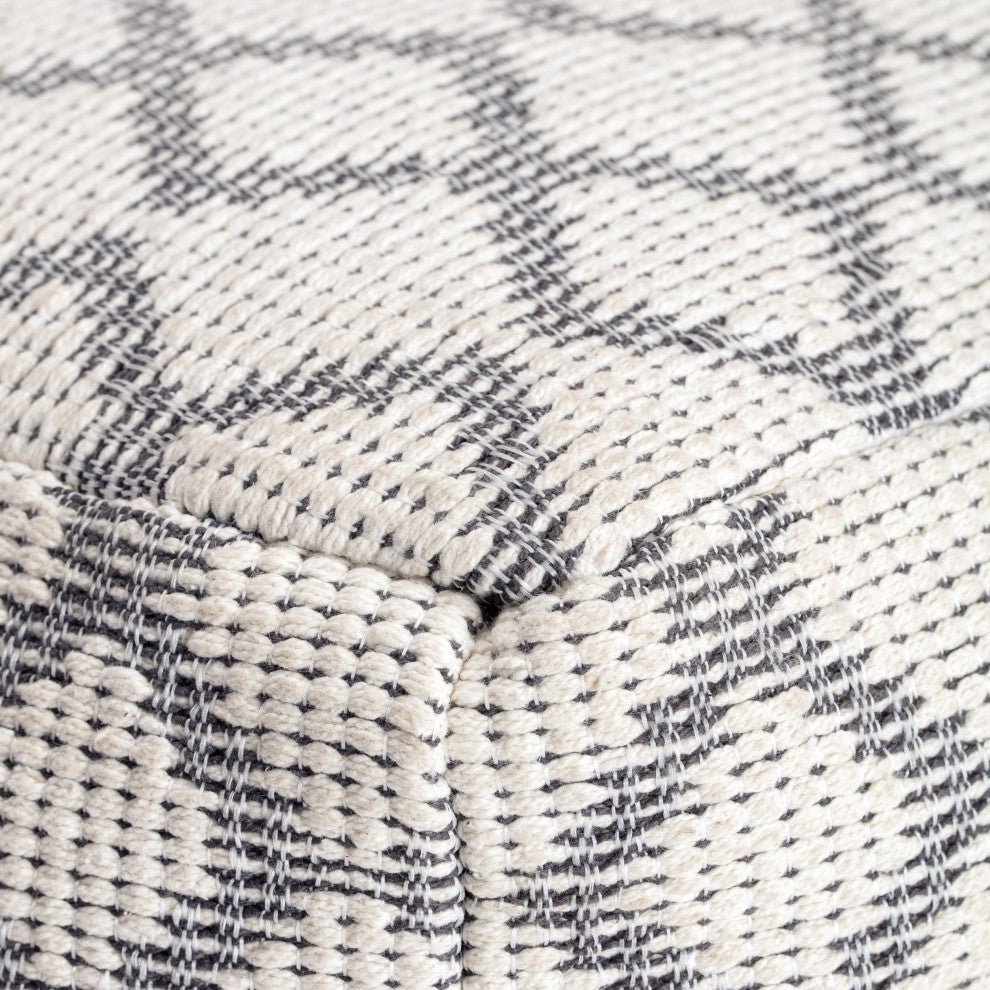 South Grand Ivory 22" x 22" x 16" Ivory and Gray Pouf