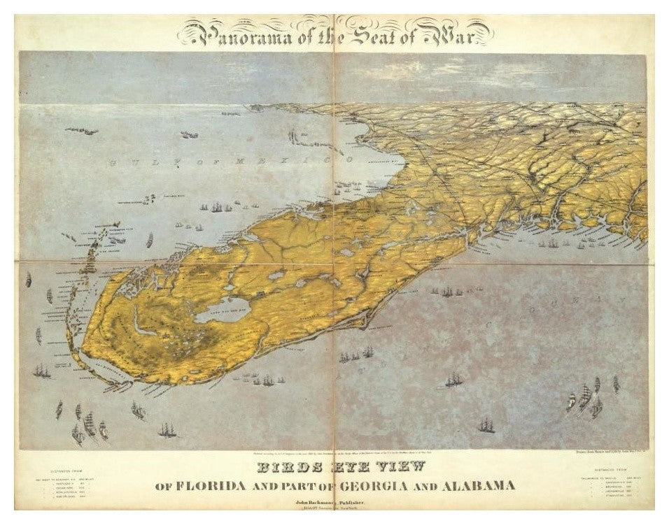 "Florida and Part of Georgia and Alabama, 1861" Print by John Bachmann, 24"x19"