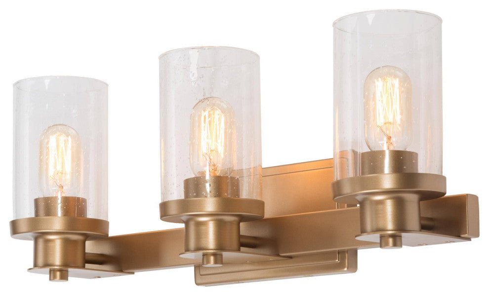 LNC 3-Light Gold Modern Bathroom Vanity Light, Seeded Glass