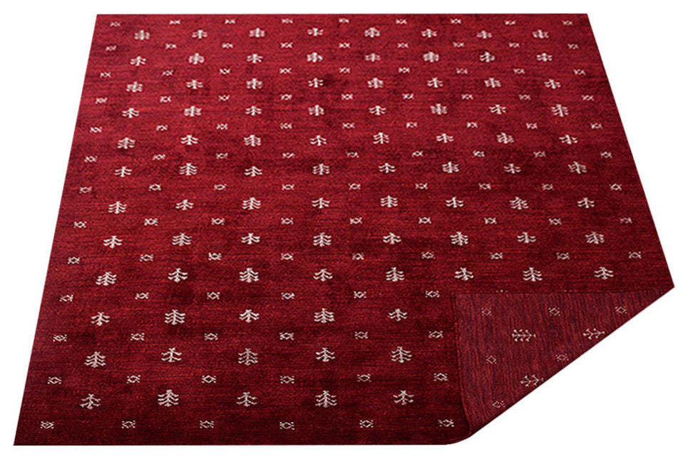 HAND KNOTTED LOOM SILK ECO-FRIENDLY RUGS-10'x10',Square,Red White,Contemporary
