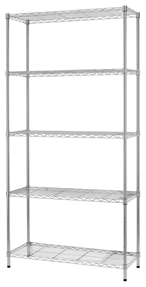 Furniture of America 5-Tier NSF Adjustable Steel Heavy Duty Wire Shelving Rack, Chrome