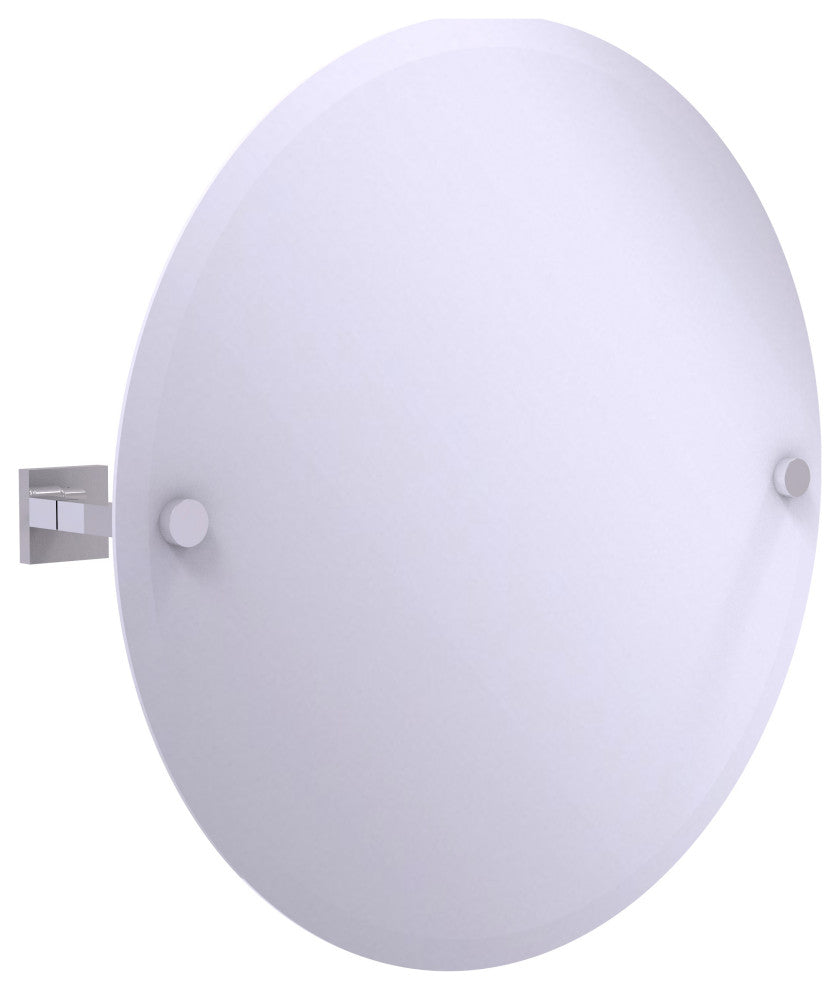 Montero Contemporary Frameless Round Beveled Edge Tilt Mirror, Polished Chrome