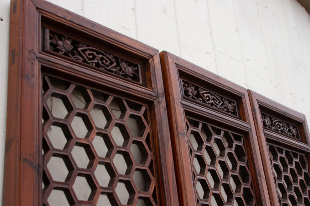 Set of 3 Mid-Century Honeycomb Chinese Panels