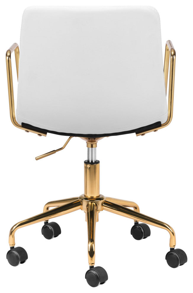Computer Chair, Faux Vinyl Leather, Steel, White, Gold, Home Business Office
