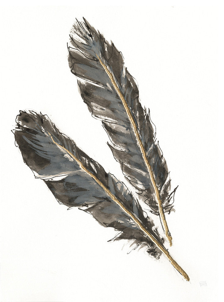 "Gold Feathers Iii On White" Art Block Framed Canvas, 11"x14"