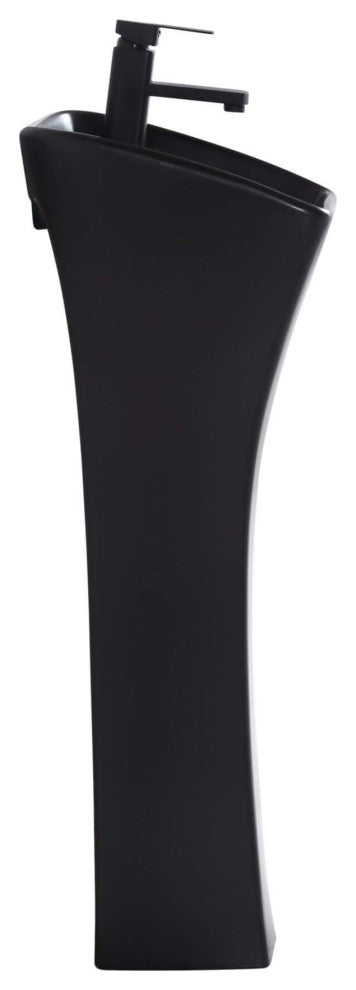 Vitreous China 12" Pedestal Bathroom Sink With Overflow, Black