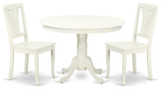 Hlav3-Lwh-W 3Pc Round 42"Table And 2 Vertical Slatted Chairs