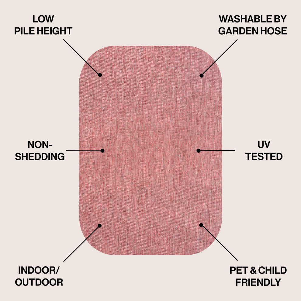 Miles Modern Minimalist Radius Corner Solid Indoor/Outdoor Shaped Area Rug