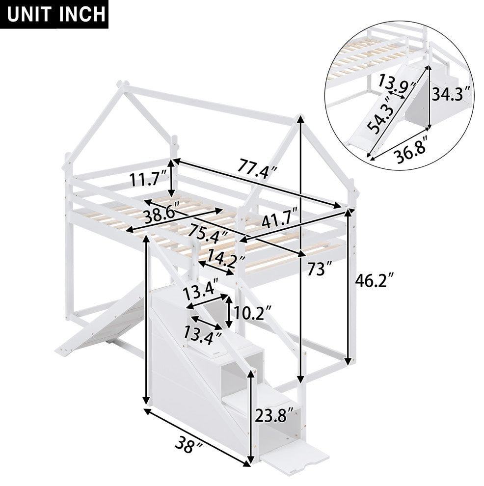 Gewnee Twin over Twin House Loft or Bunk Bed