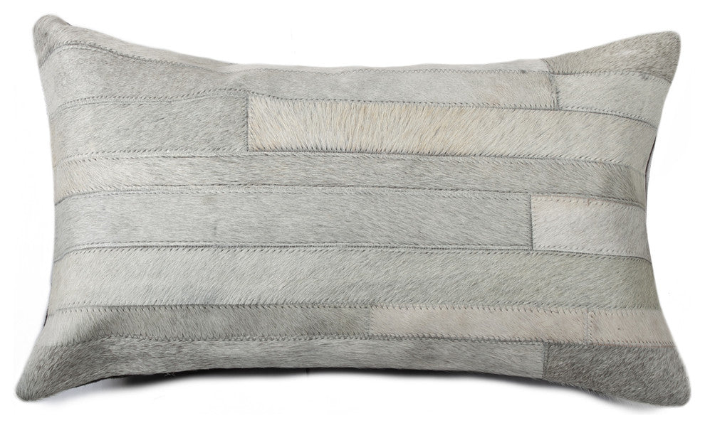 12"x20" Torino Madrid Cowhide Pillow, Gray