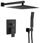 Wellfor Shower Faucet with Rain Shower Head, Handheld Shower and Valve, Black, 10" Shower Head