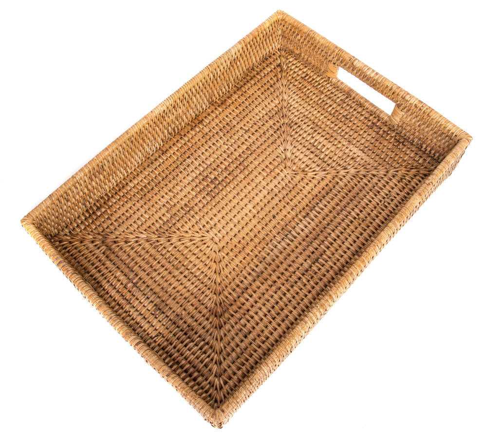 Artifacts Rattan Rectangular Tray With Cutout Handles, Honey Brown