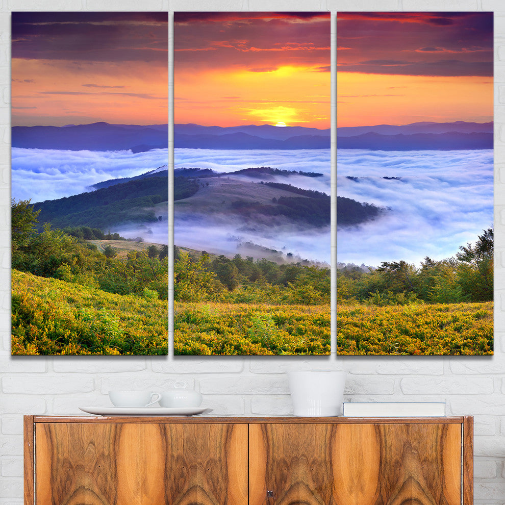 "Yellow Sunrise over Blue Waters" Photo Wall Art, 3 Panels, 36"x28"