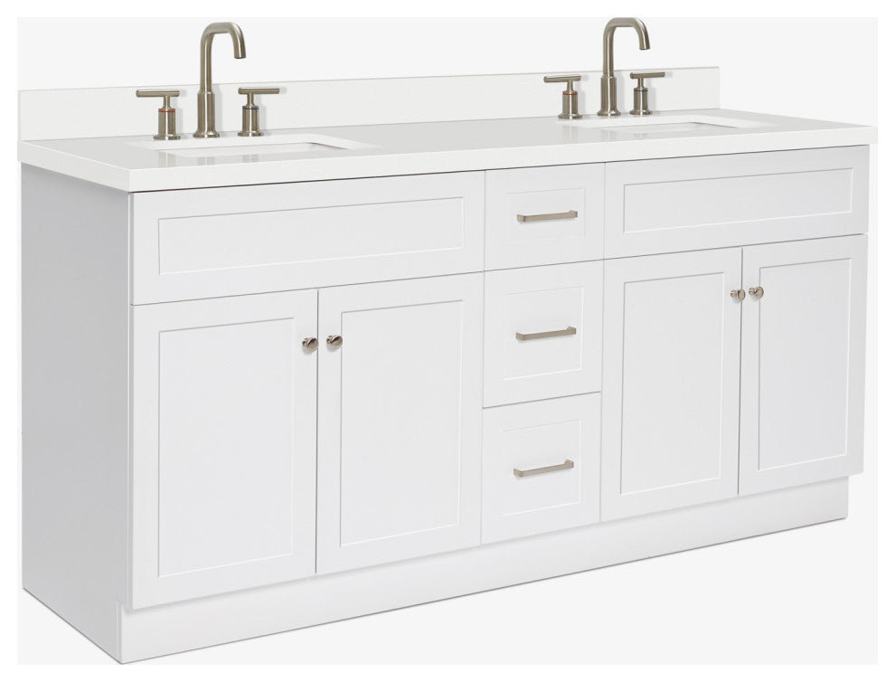 Ariel Hamlet 73" Rectangle Sinks Bath Vanity, 1.5" White Quartz