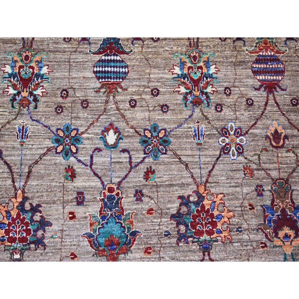 Carbon Gray Hand Knotted Sultani Pomegranate Design Wool Oriental Rug 7'9"x9'6"