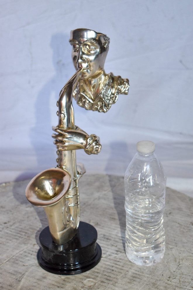 Modern Art of a Saxophone Player Bronze Statue on Marble  Size: 7" x 5" x 15"H