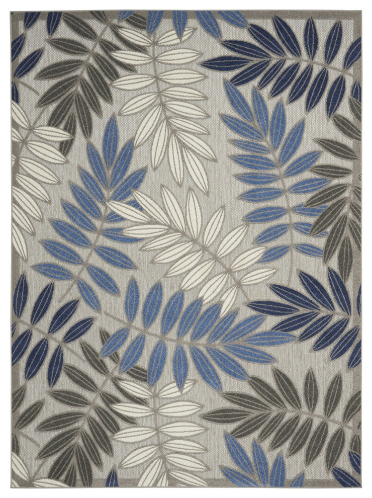 6' X 9' Grey/Blue Floral Indoor Outdoor Area Rug