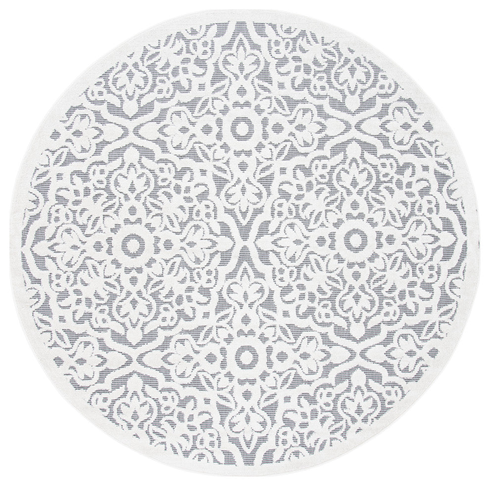 Safavieh Indoor-Outdoor Cabana Collection, CBN662 Rug, Ivory/Gray, 6'7" Round