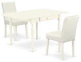 3-Piece Dining Set For 2, Table, 2 Chairs, White PU Leather, Drop Leaf Table