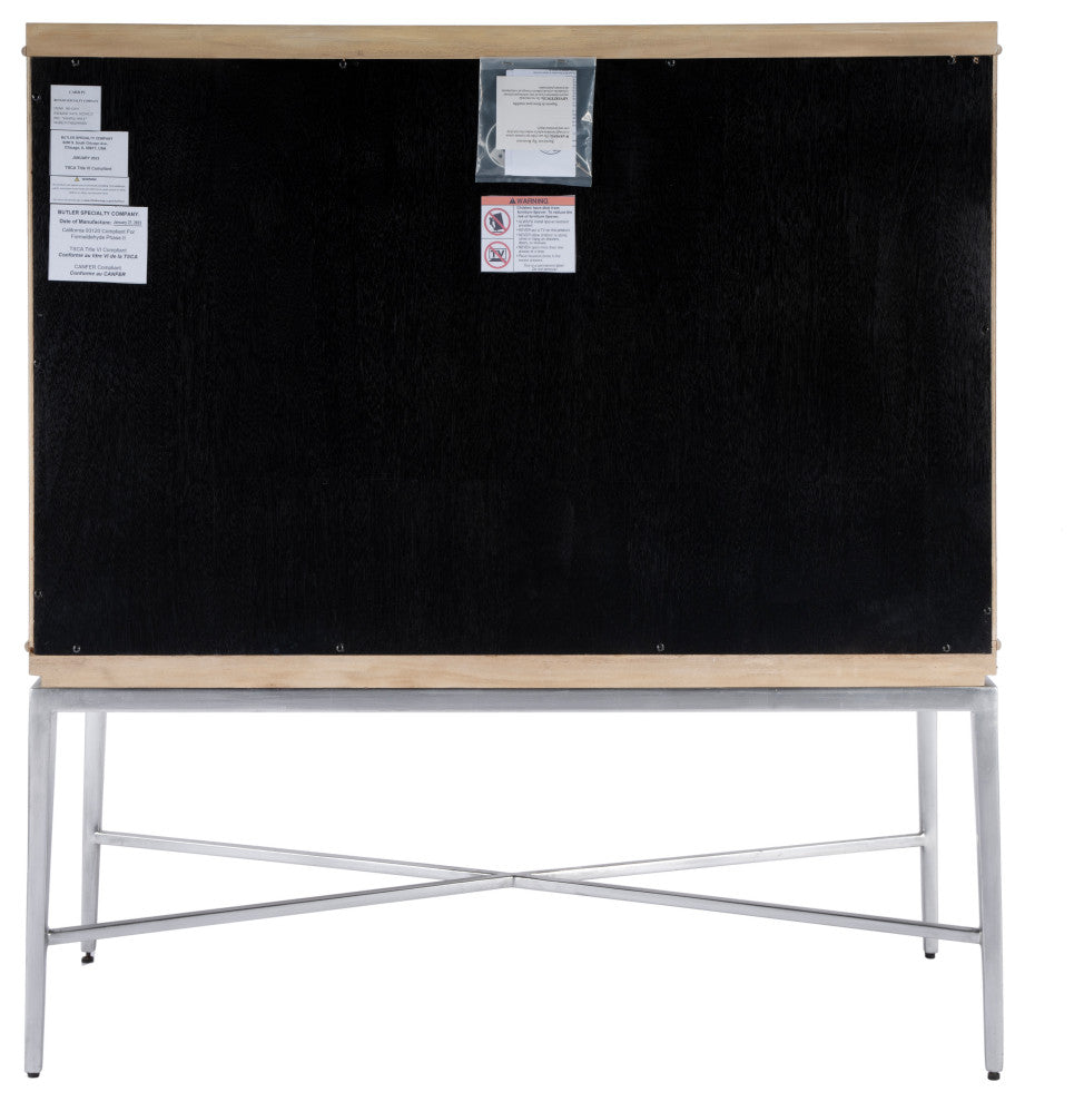 Back panel with visible labels/warnings (infographic).