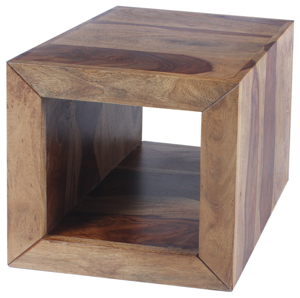 Cube Shape Rosewood Side Table With Cutout Bottom, Brown