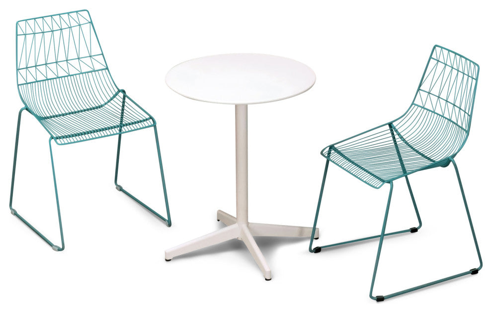 Ace 3 Piece Dining Set with Matte White Table, Matte Teal