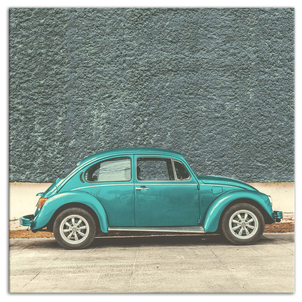 Faded Blue Beetle Bug Car 16x16 Canvas Wall Art