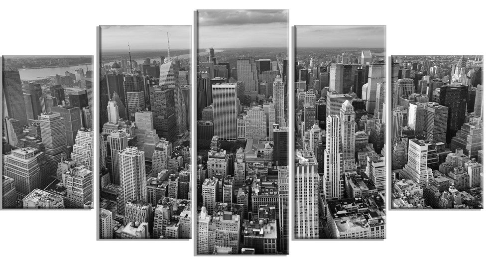 Panoramic Aerial View of Manhattan, Cityscape Canvas Print, 60"x32", 5 Panels
