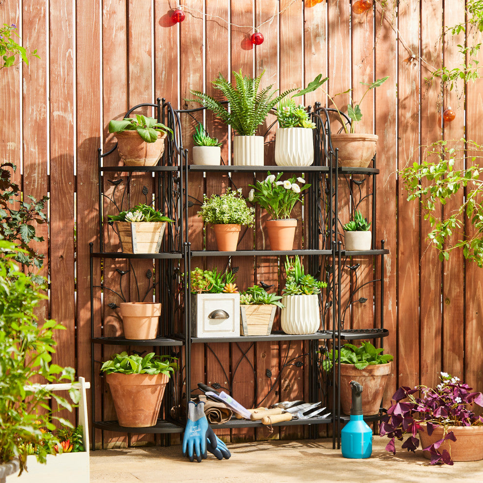 52"H 4-Tiered Metal Corner Shelf Plant Stand, Black
