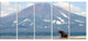 Large Bear in Front of Volcano, Landscape Canvas Wall Art, 60"x28", 5 Panels