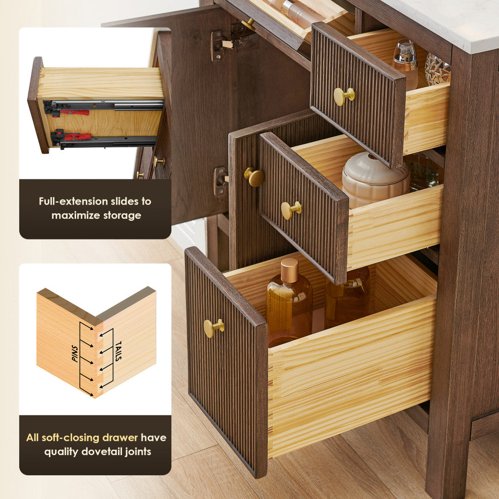 Cerrito Bathroom Vanity, Brown Brushed Oak, 36" Single, Without Mirror