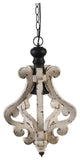 Benzara BM285194 13" 1 Light Chandelier, Classic Fir Wood Scrollwork, Black