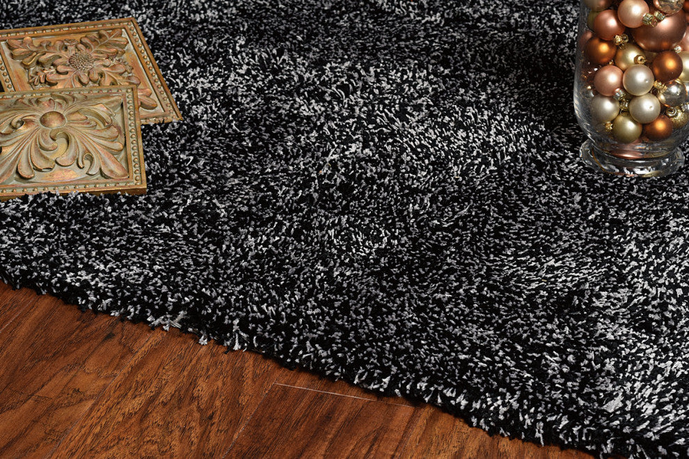 KAS Bliss 1583 Black Heather Shag Area Rug, 8' Round