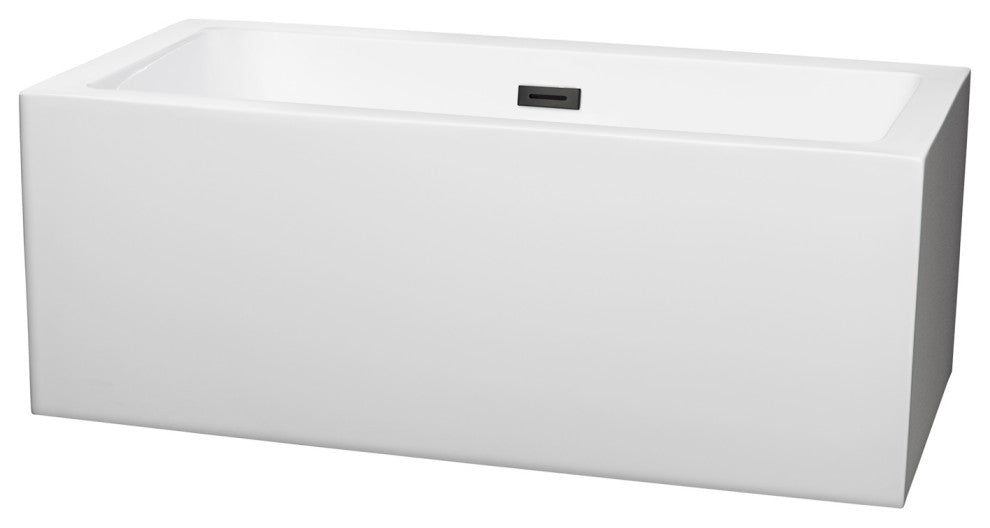 Melody 60" Freestanding White Bathtub, Matte Black Drain